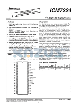 ICM7224IPL datasheet - 41/2 Digit LCD Display Counter