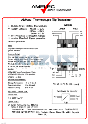 ADM212 datasheet - Thermocouple Trip Transmitter