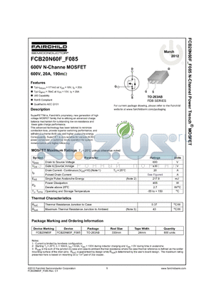 FCB20N60F_12 datasheet - 600V N-Channe MOSFET 600V, 20A, 190mY