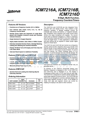 ICM7216B datasheet - 8-Digit, Multi-Function, Frequency Counters/Timers