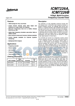 ICM7226A datasheet - 8-Digit, Multi-Function, Frequency Counter/Timer
