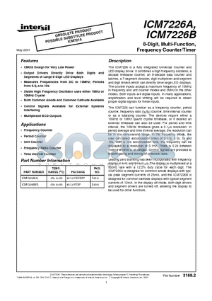 ICM7226A datasheet - 8-Digit, Multi-Function, Frequency Counter/Timer