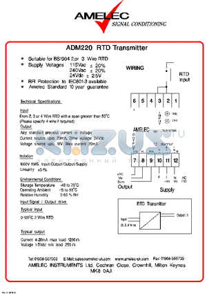 ADM220 datasheet - RTD TRANSMITTER