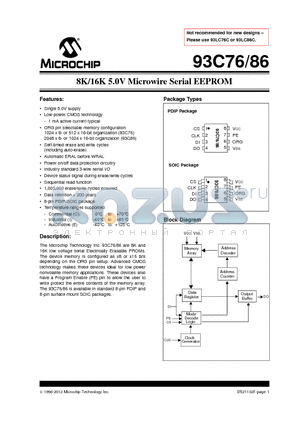 93C76_13 datasheet - 8K/16K 5.0V Microwire Serial EEPROM