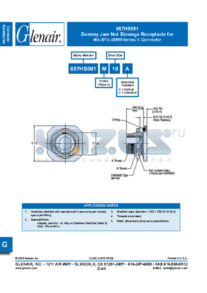 657HS081MT19U datasheet - Dummy Jam Nut Stowage Receptacle