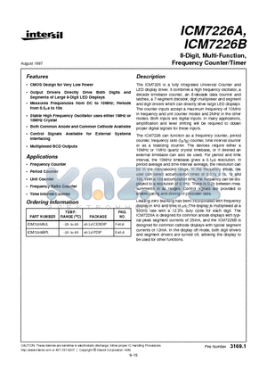 ICM7226ALJL datasheet - 8-Digit, Multi-Function, Frequency Counter/Timer