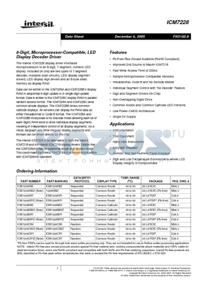 ICM7228BIPIZ datasheet - 8-Digit, Microprocessor-Compatible, LED Display Decoder Driver