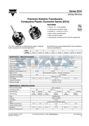 EC078CBBT103E4 datasheet - Precision Rotative Transducers, Conductive Plastic, Economic Series (ECO)