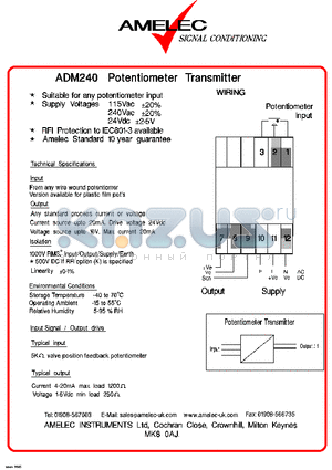 ADM240 datasheet - POTENTIOMETER TRANSMITTER