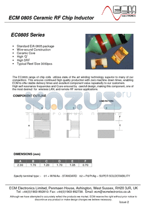 EC0805A-027 datasheet - Ceramic RF Chip Inductor