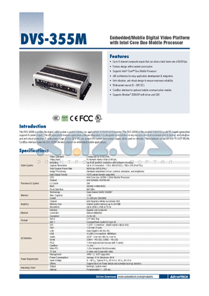 DVS-355M datasheet - Embedded/Mobile Digital Video Platform with Intel Core Duo Mobile Processor