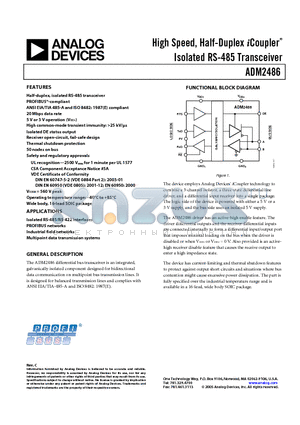 ADM2486BRWZ-REEL datasheet - High Speed, Half-Duplex iCoupler Isolated RS-485 Transceiver