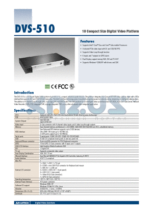 DVS-510 datasheet - 1U Compact Size Digital Video Platform