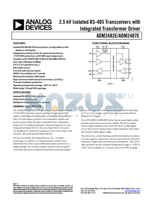 ADM2487EBRWZ-REEL7 datasheet - 2.5 kV Isolated RS-485 Transceivers with Integrated Transformer Driver