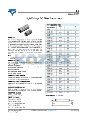 EC100-254 datasheet - High Voltage DC Filter Capacitors