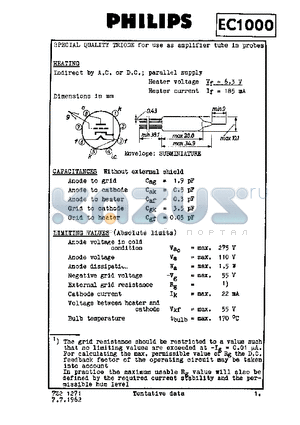 EC1000_1 datasheet - SPECIAL QUALITY TRIODE