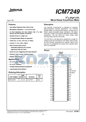 ICM7249_01 datasheet - 5 1/2 Digit LCD, Micro-Power Event/Hour Meter