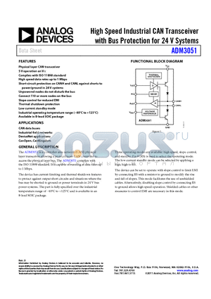 ADM3051CRZ datasheet - High Speed Industrial CAN Transceiver