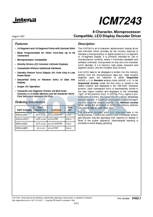 ICM7243AIPL datasheet - 8-Character, Microprocessor- Compatible, LED Display Decoder Driver