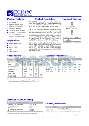 EC1019C datasheet - InGaP HBT Gain Block