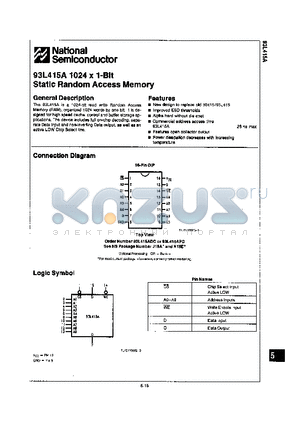 93L415APC datasheet - STATIC RANDOM ACCESS MEMORY