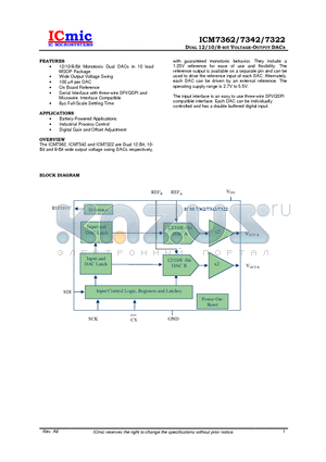 ICM7342 datasheet - DUAL 12/10/8-BIT VOLTAGE-OUTPUT DACS