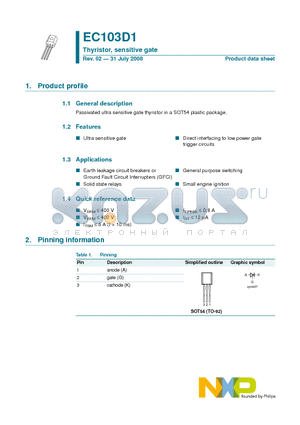 EC103D1 datasheet - Thyristor, sensitive gate