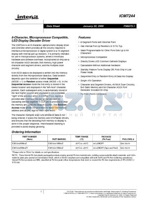 ICM7244 datasheet - 8-Character, Microprocessor Compatible, 8-Character, Microprocessor Compatible,