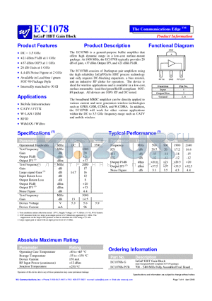 EC1078 datasheet - InGaP HBT Gain Block