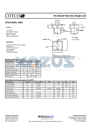 LP377AHR1-A0G datasheet - P4 AlGaInP Red Ultra Bright LED