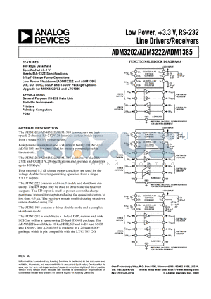 ADM3202ARU datasheet - Low Power, 3.3 V, RS-232 Line Drivers/Receivers