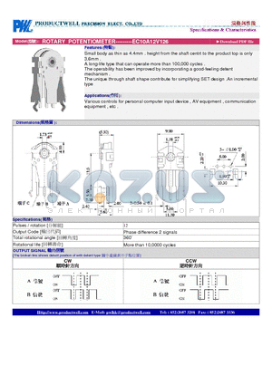 EC10A12V126 datasheet - ROTARY POTENTIOMETER