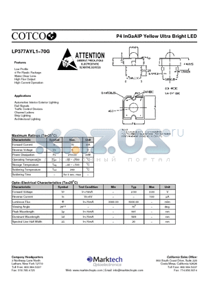 LP377AYL1-70G datasheet - P4 InGaAlP Yellow Ultra Bright LED