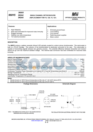 66015-102 datasheet - SINGLE CHANNEL OPTOCOUPLERS(REPLACEMENT FOR TIL 120, TIL 121)