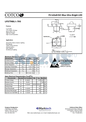 LP377NBL1-70G datasheet - P4 InGaN/SiC Blue Ultra Bright LED