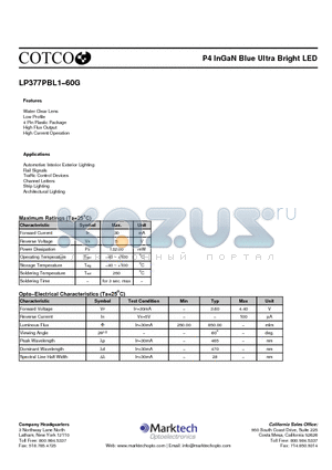 LP377PBL1-60G datasheet - P4 InGaN Blue Ultra Bright LED