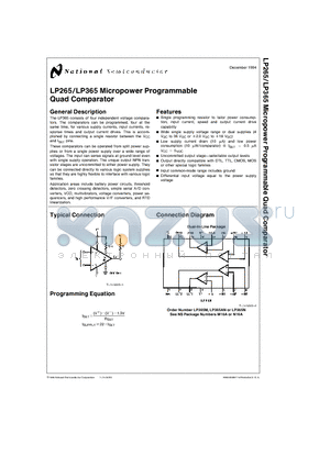 LP365N datasheet - Micropower Programmable Quad Comparator