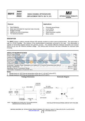 66015-003 datasheet - SINGLE CHANNEL OPTOCOUPLERS(REPLACEMENT FOR TIL 120, TIL 121)