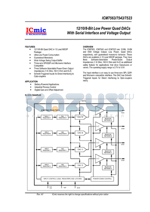 ICM7543M datasheet - 12/10/8-Bit Low Power Quad DACs With Serial Interface and Voltage Output