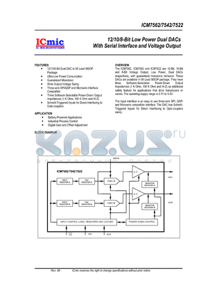 ICM7542 datasheet - 12/10/8-Bit Low Power Dual DACs With Serial Interface and Voltage Output