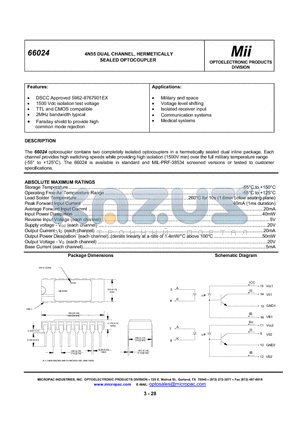 66024-001 datasheet - 4N55 DUAL CHANNEL, HERMETICALLY SEALED OPTOCOUPLER