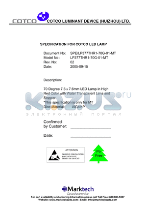 LP377THR1-70G-01-MT datasheet - SPECIFICATION FOR COTCO LED LAMP