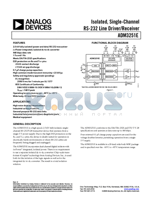 ADM3251EARWZ datasheet - Isolated, Single-Channel RS-232 Line Driver/Receiver