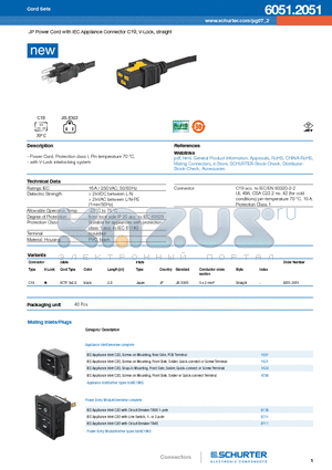 EC11 datasheet - JP Power Cord with IEC Appliance Connector C19, V-Lock, straight