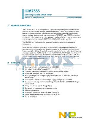 ICM7555CD datasheet - General purpose CMOS timer