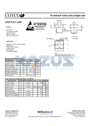 LP377TYL1-A0G datasheet - P4 AlGaInP Yellow Ultra Bright LED