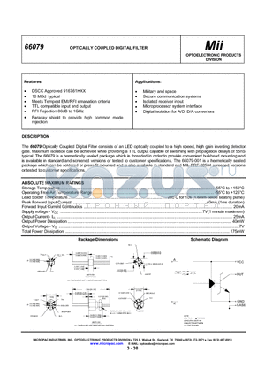 66079-000 datasheet - OPTICALLY COUPLED DIGITAL FILTER