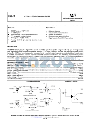 66079-004H datasheet - OPTICALLY COUPLED DIGITAL FILTER