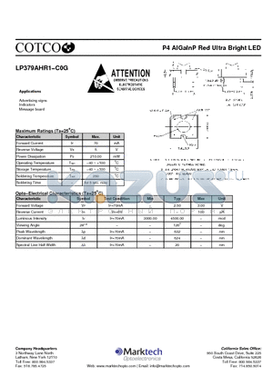 LP379AHR1-C0G datasheet - P4 AlGalnP Red Ultra Bright LED