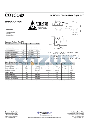LP379AYL1-C0G datasheet - P4 AlGalnP Yellow Ultra Bright LED